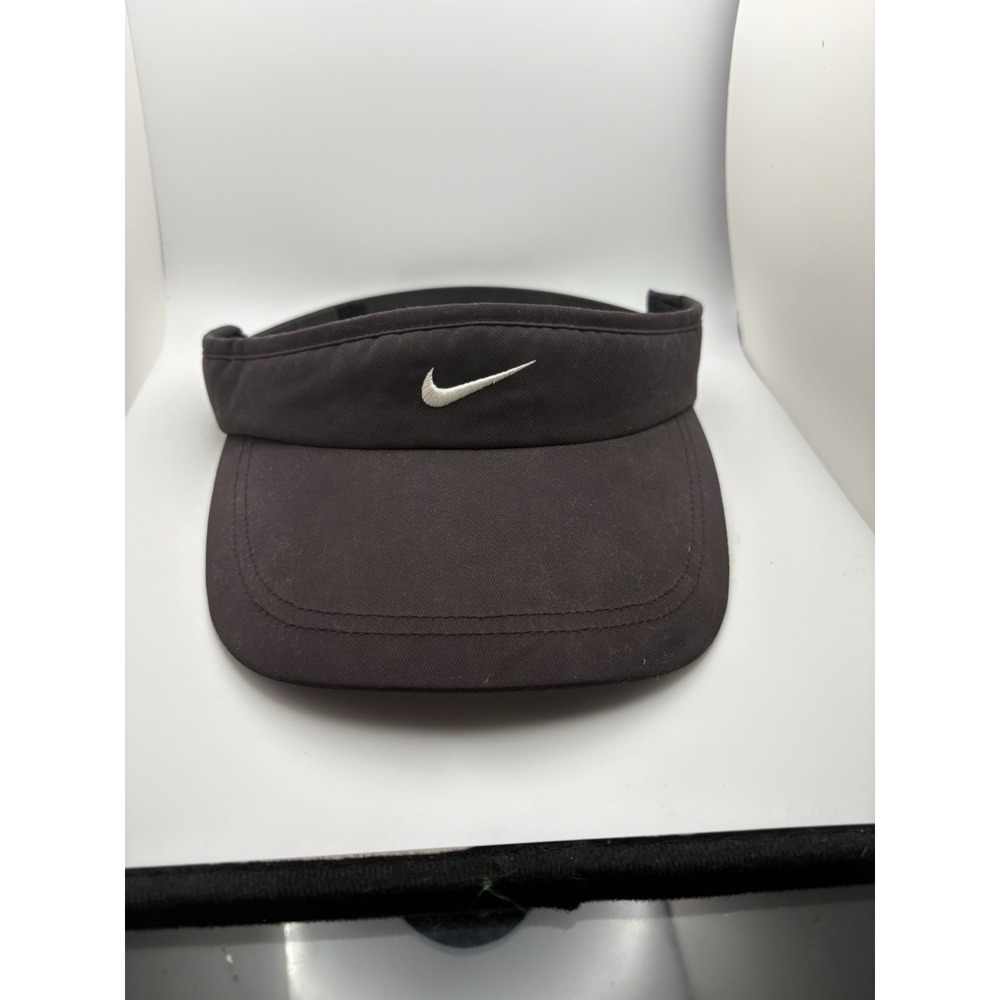 Nike Black Microfiber Center Check Swoosh Adjustable Visor Mens OSFM